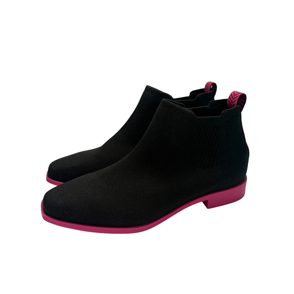 VIVAIA Ryan Black Hot Pink Knit Chelsea Boots Pointed Square Toe Size 39.5